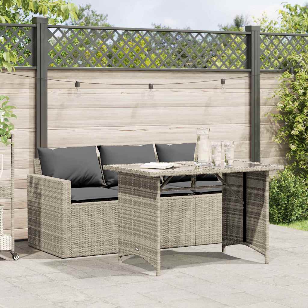2-delige Tuinset met kussens poly rattan lichtgrijs – afbeelding 1