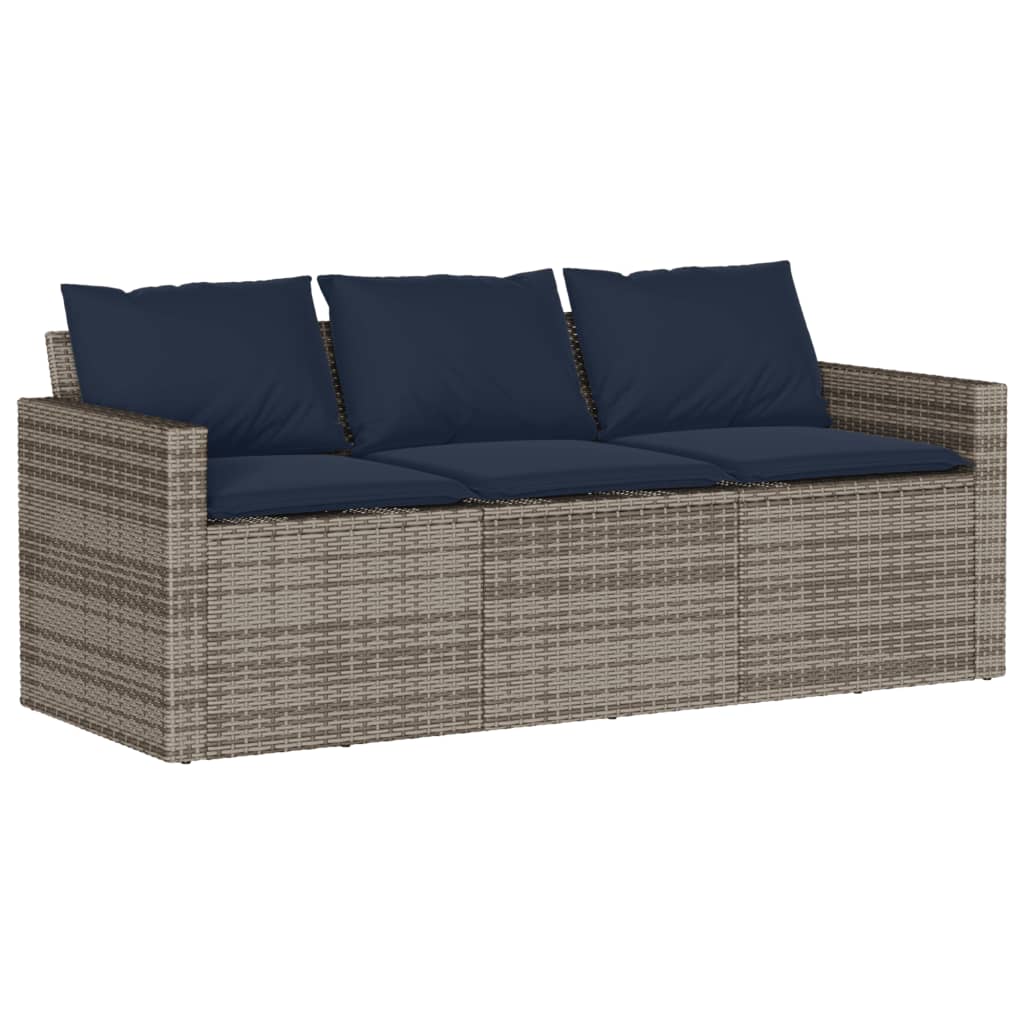 Tuinbank 3-zits met kussens poly rattan grijs – afbeelding 2