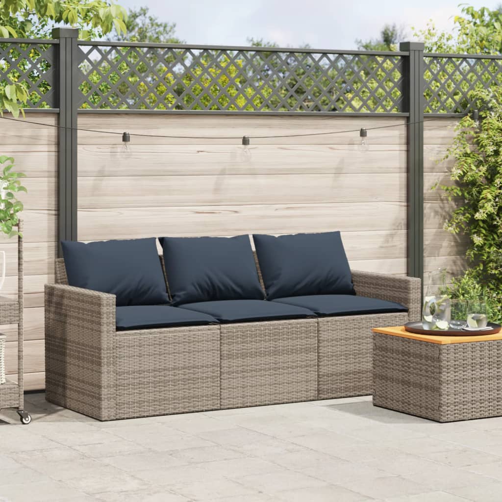 Tuinbank 3-zits met kussens poly rattan grijs – afbeelding 3