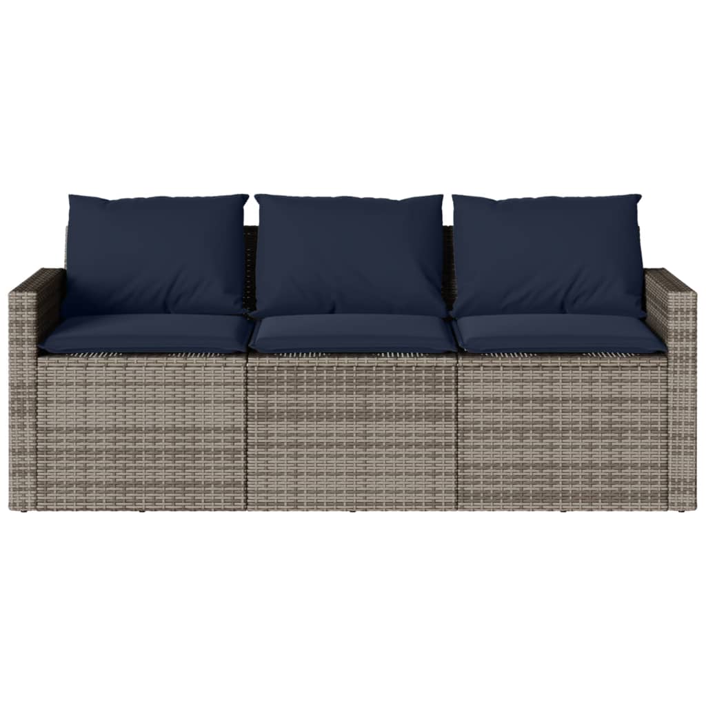 Tuinbank 3-zits met kussens poly rattan grijs – afbeelding 4