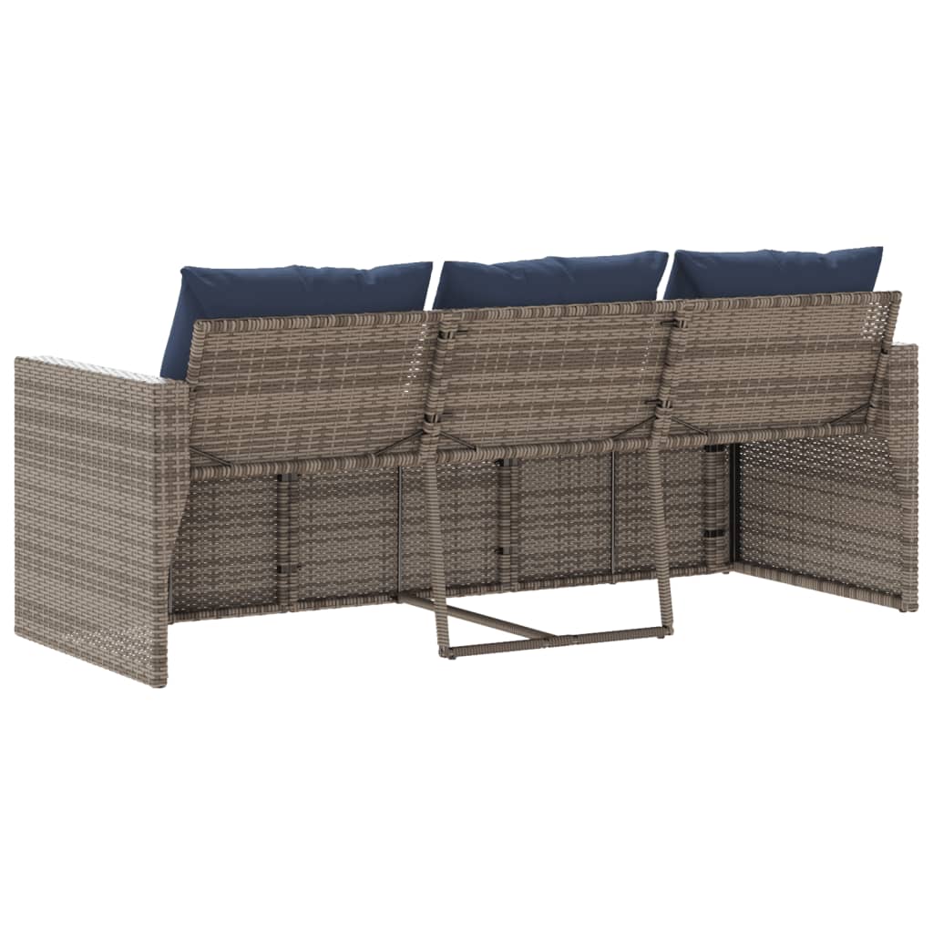 Tuinbank 3-zits met kussens poly rattan grijs – afbeelding 6