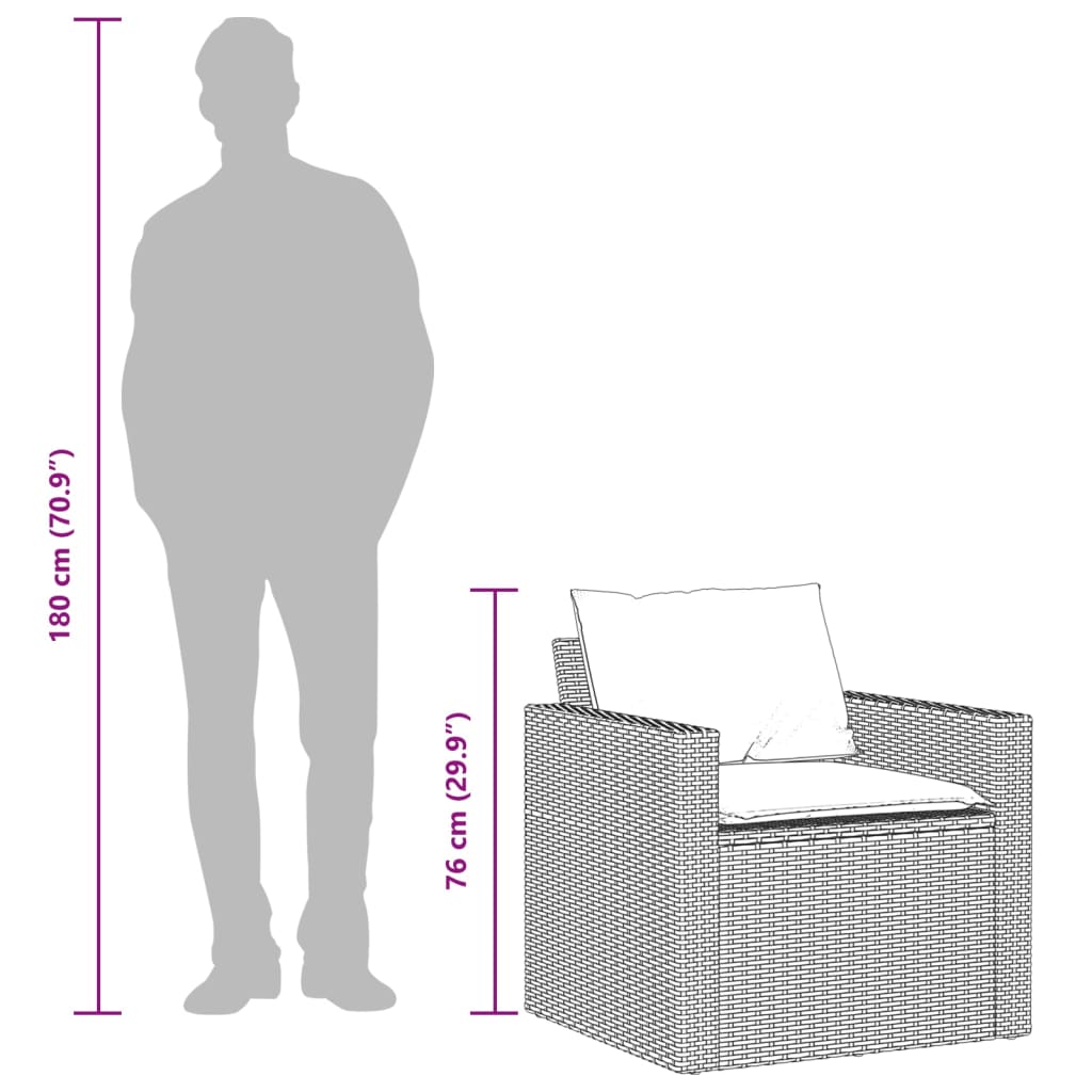 4-delige Loungeset met kussens poly rattan zwart – afbeelding 11