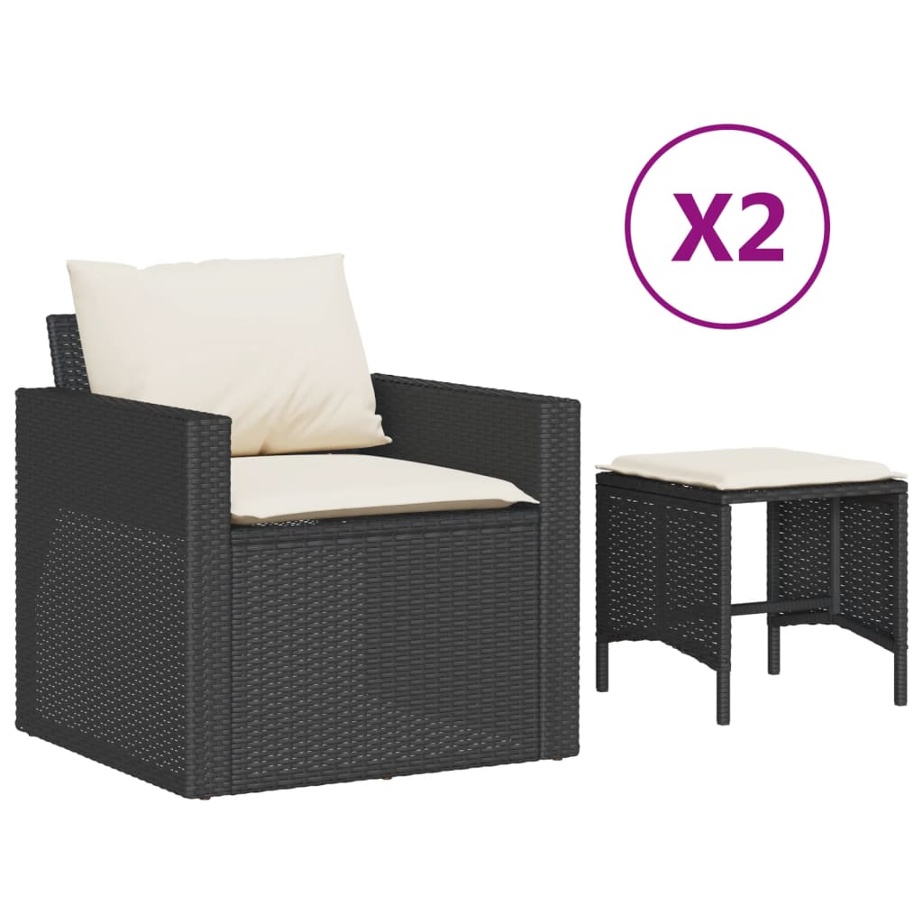 4-delige Loungeset met kussens poly rattan zwart – afbeelding 2