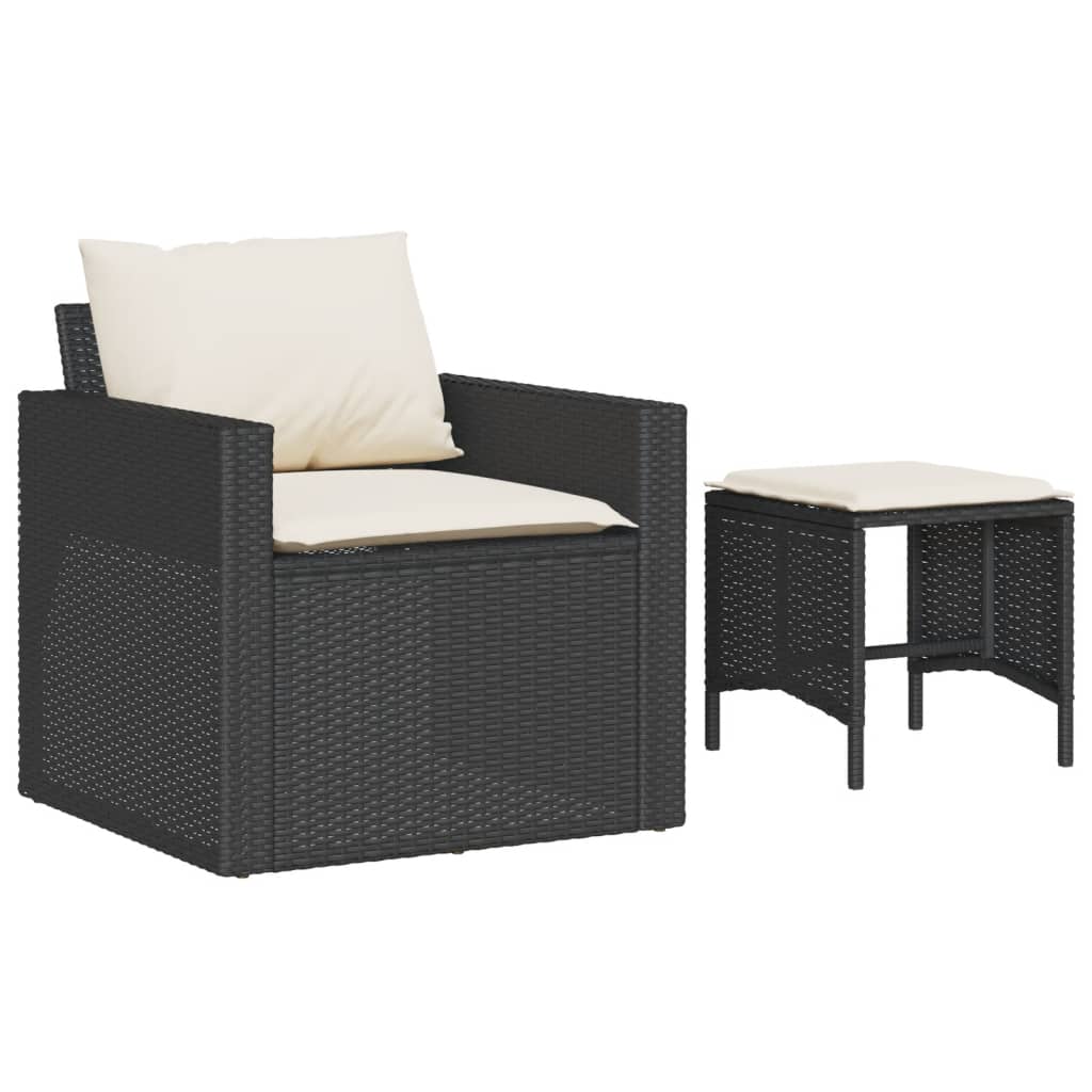4-delige Loungeset met kussens poly rattan zwart – afbeelding 3