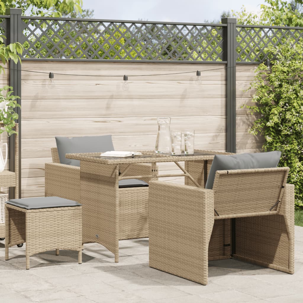 4-delige Loungeset met kussens poly rattan beige – afbeelding 1