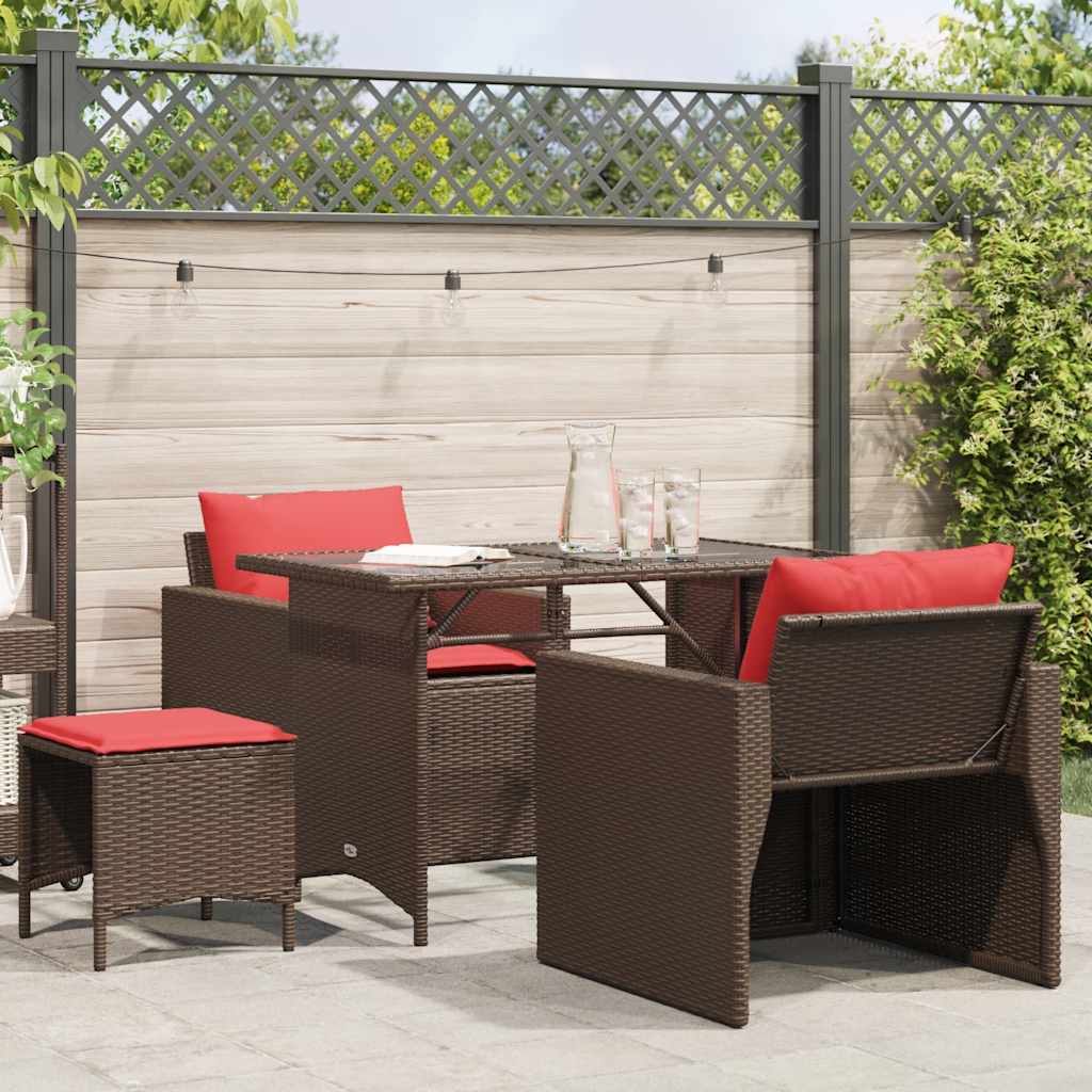 4-delige Loungeset met kussens poly rattan bruin – afbeelding 1
