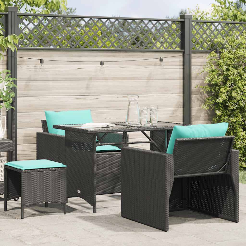 4-delige Loungeset met kussens poly rattan zwart – afbeelding 1
