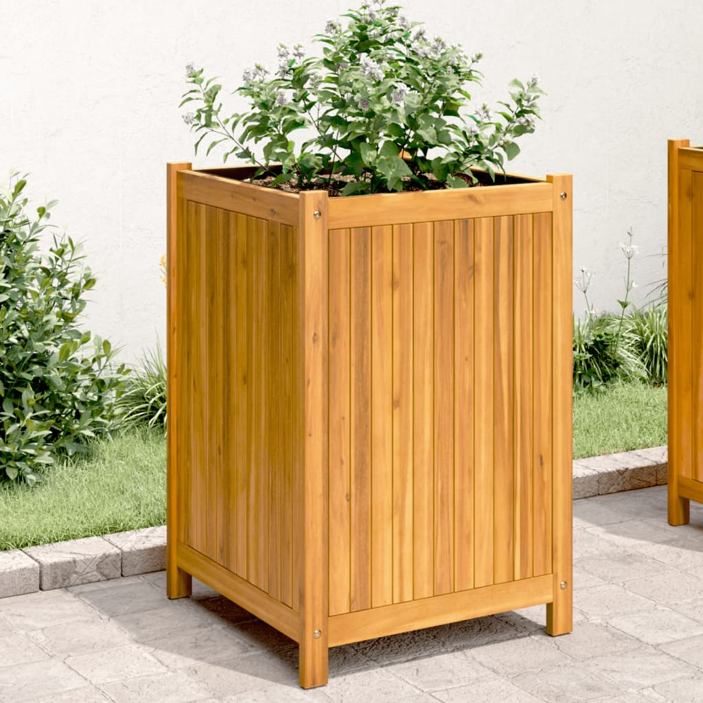 Plantenbak met voering 50x50x75 cm massief acaciahout – afbeelding 1