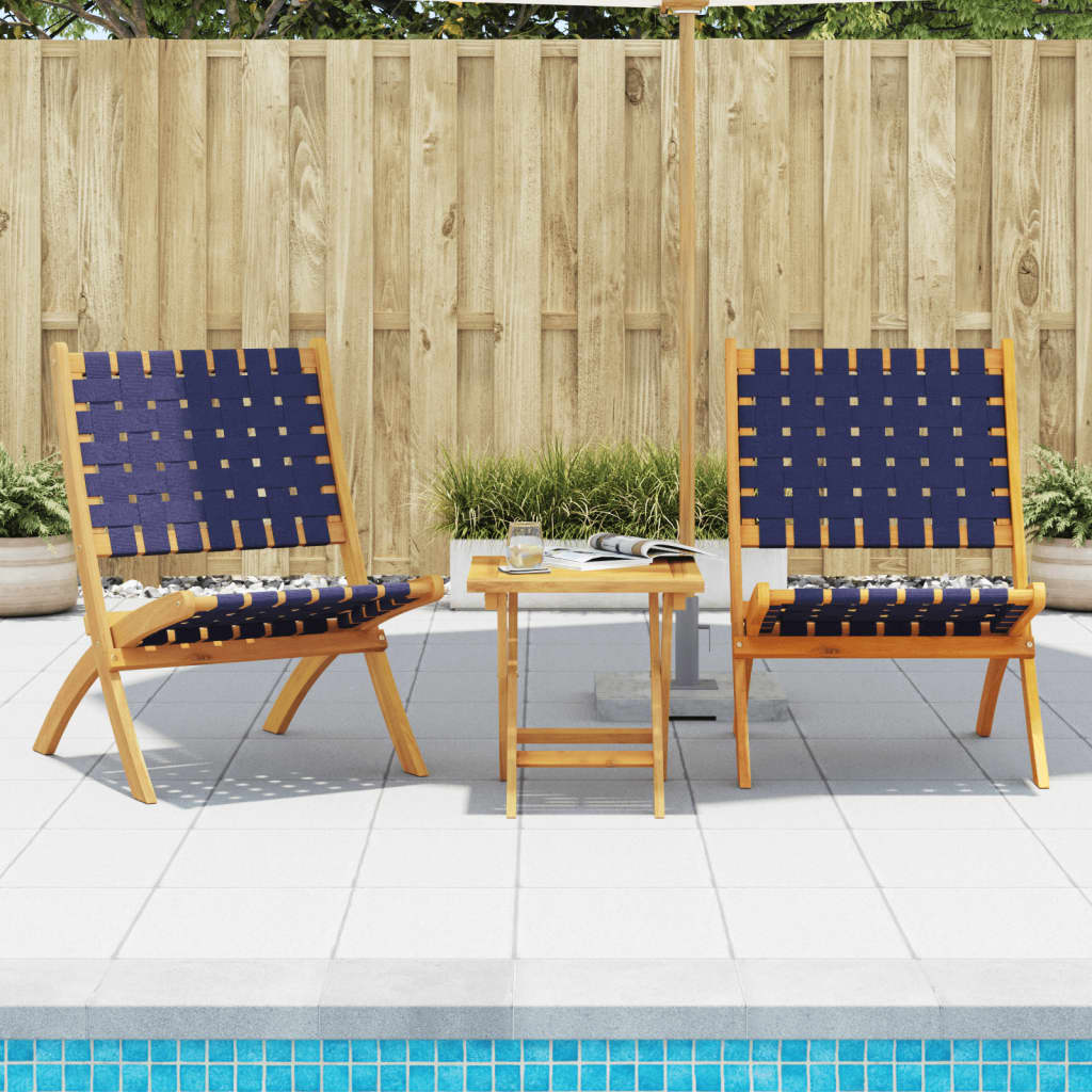 Opklapbare stoelen, 2 stuks, donkerblauw, massief acaciahout en stof.