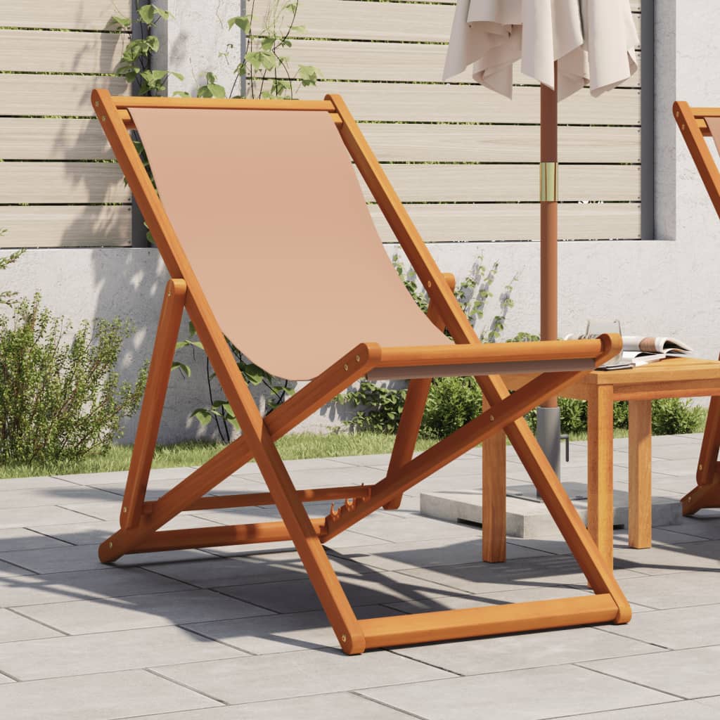 Strandstoel inklapbaar massief eucalyptushout en stof taupe – afbeelding 1