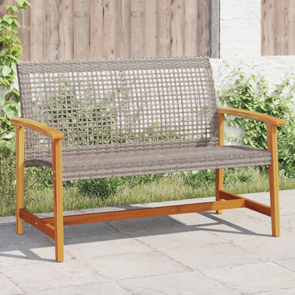 Tuinbank 112 cm poly rattan en acaciahout grijs – afbeelding 1