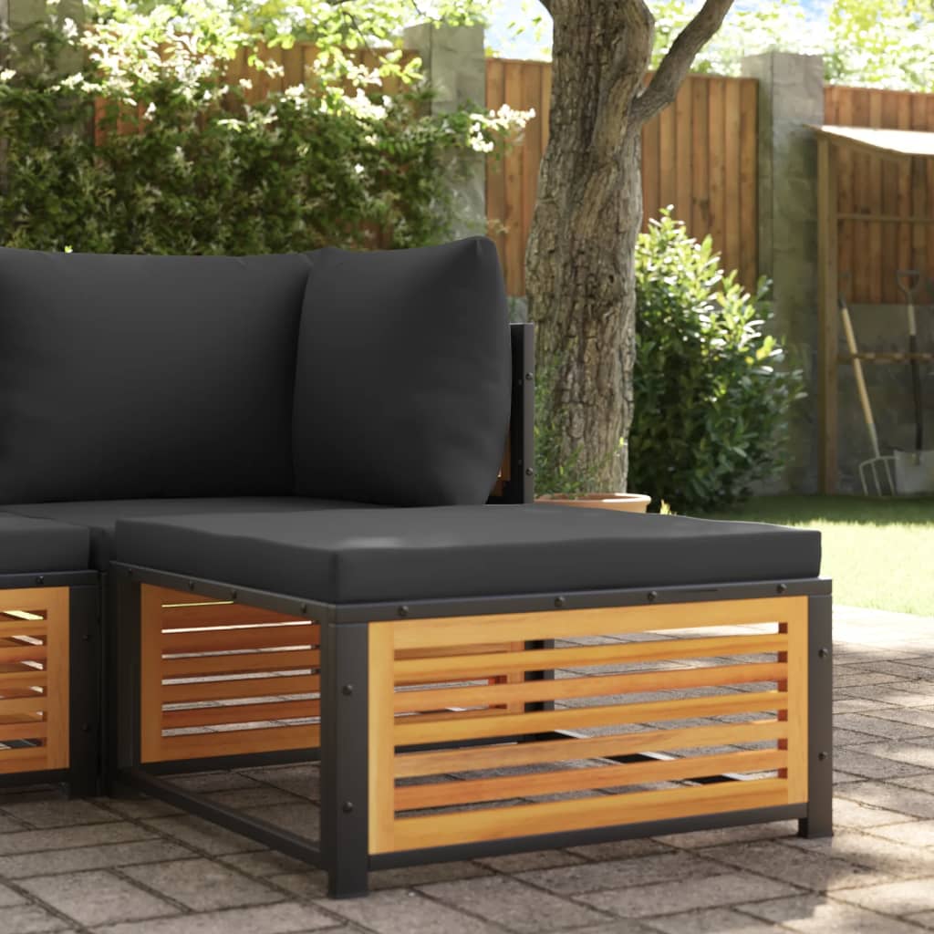 Tuinvoetenbank met kussen 68x68x30 cm massief acaciahout – afbeelding 1