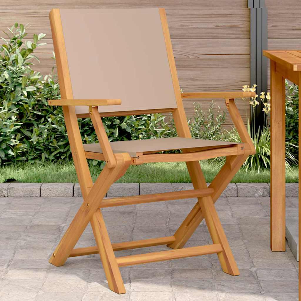 Tuinstoelen 2 st massief acaciahout en stof taupe – afbeelding 1