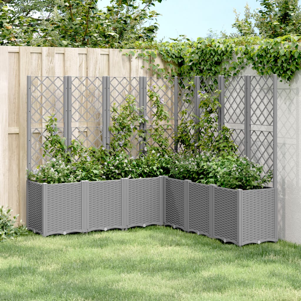 Plantenbak met latwerk 160x160x140 cm polypropeen lichtgrijs – afbeelding 1