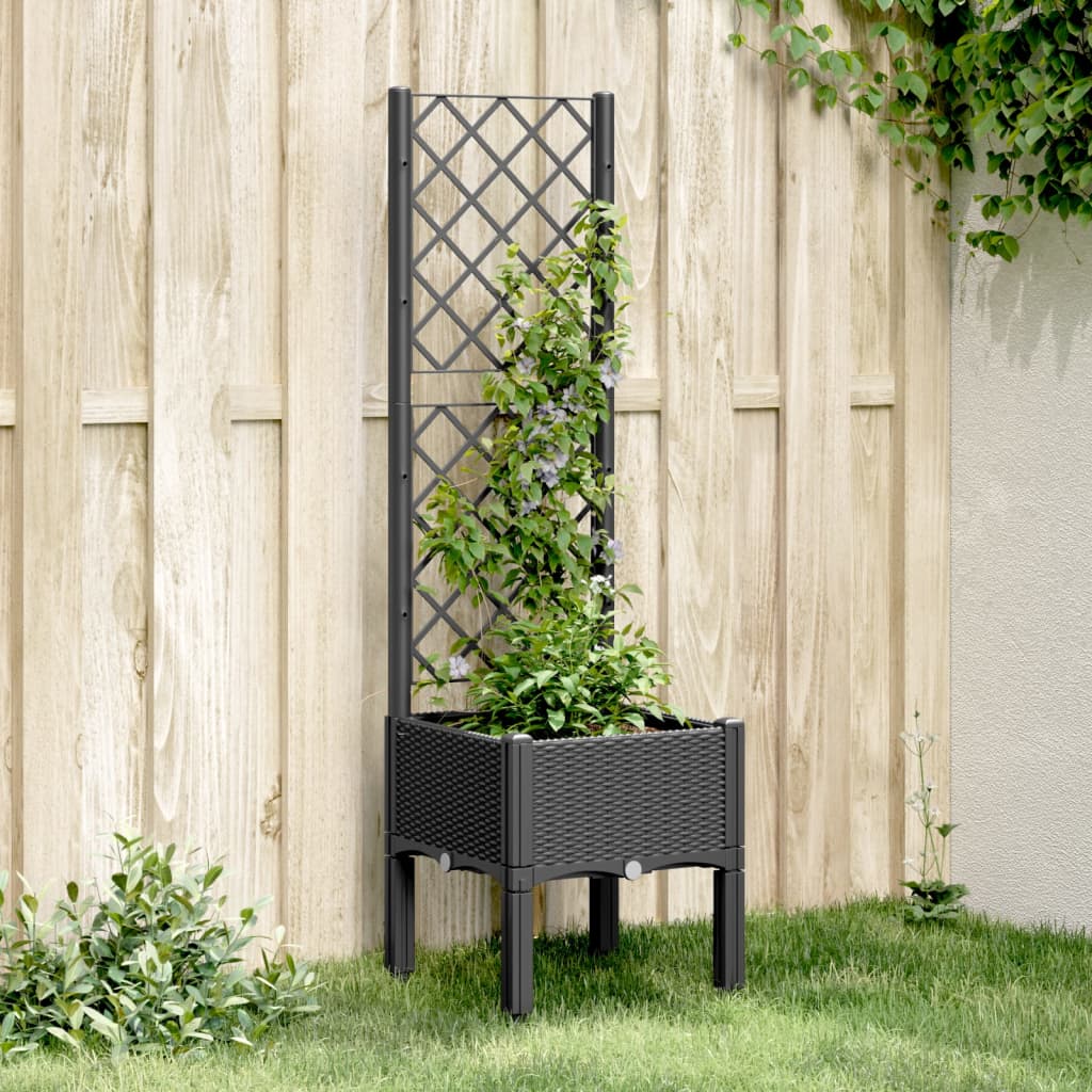 Plantenbak met latwerk 40x40x142 cm polypropeen zwart – afbeelding 1