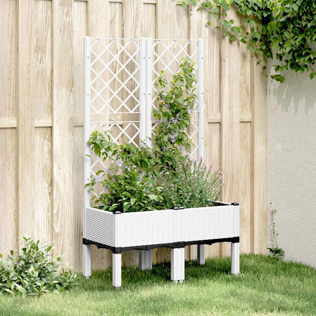 Plantenbak met latwerk 80x40x142 cm polypropeen wit – afbeelding 1