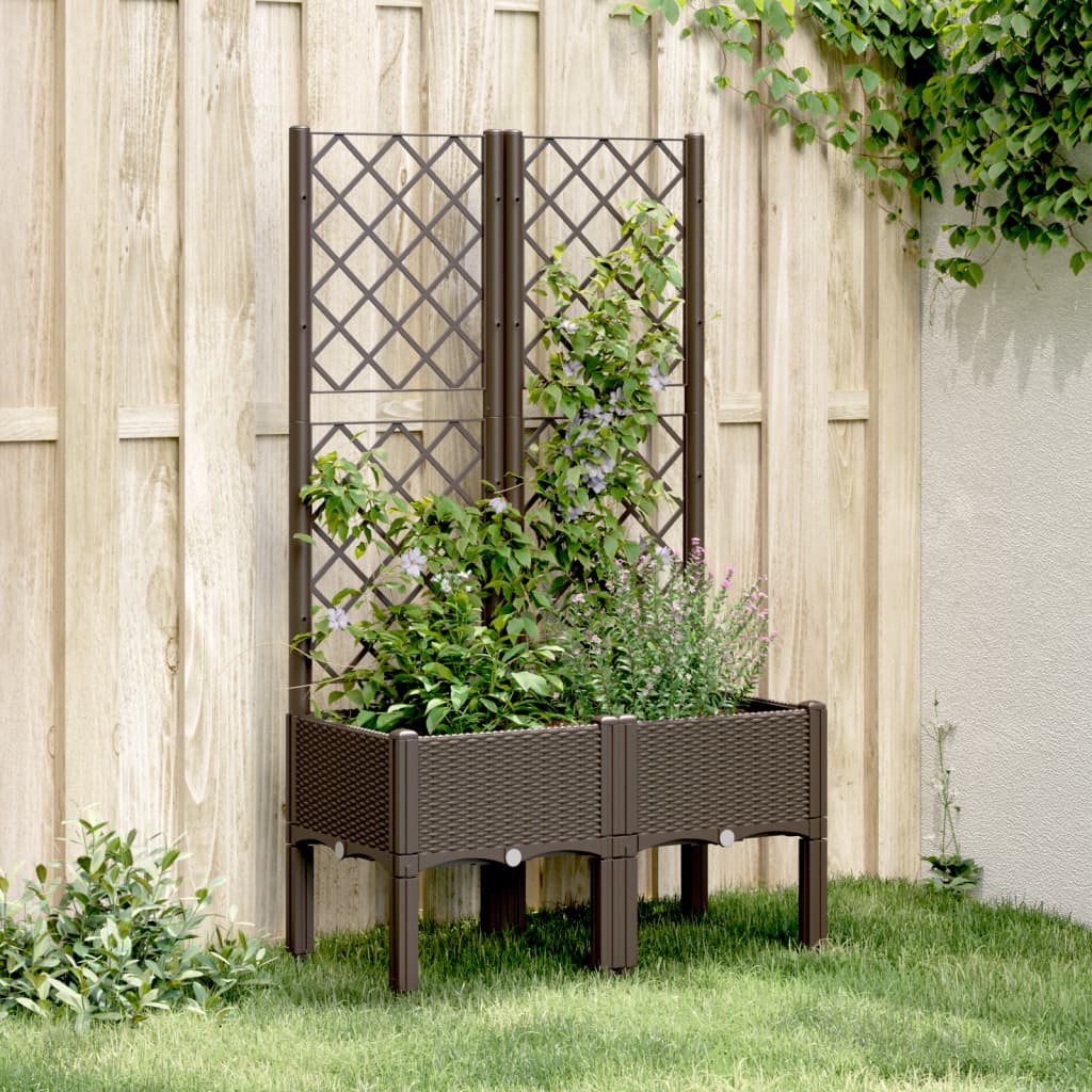 Plantenbak met latwerk 80x40x142 cm polypropeen bruin – afbeelding 1