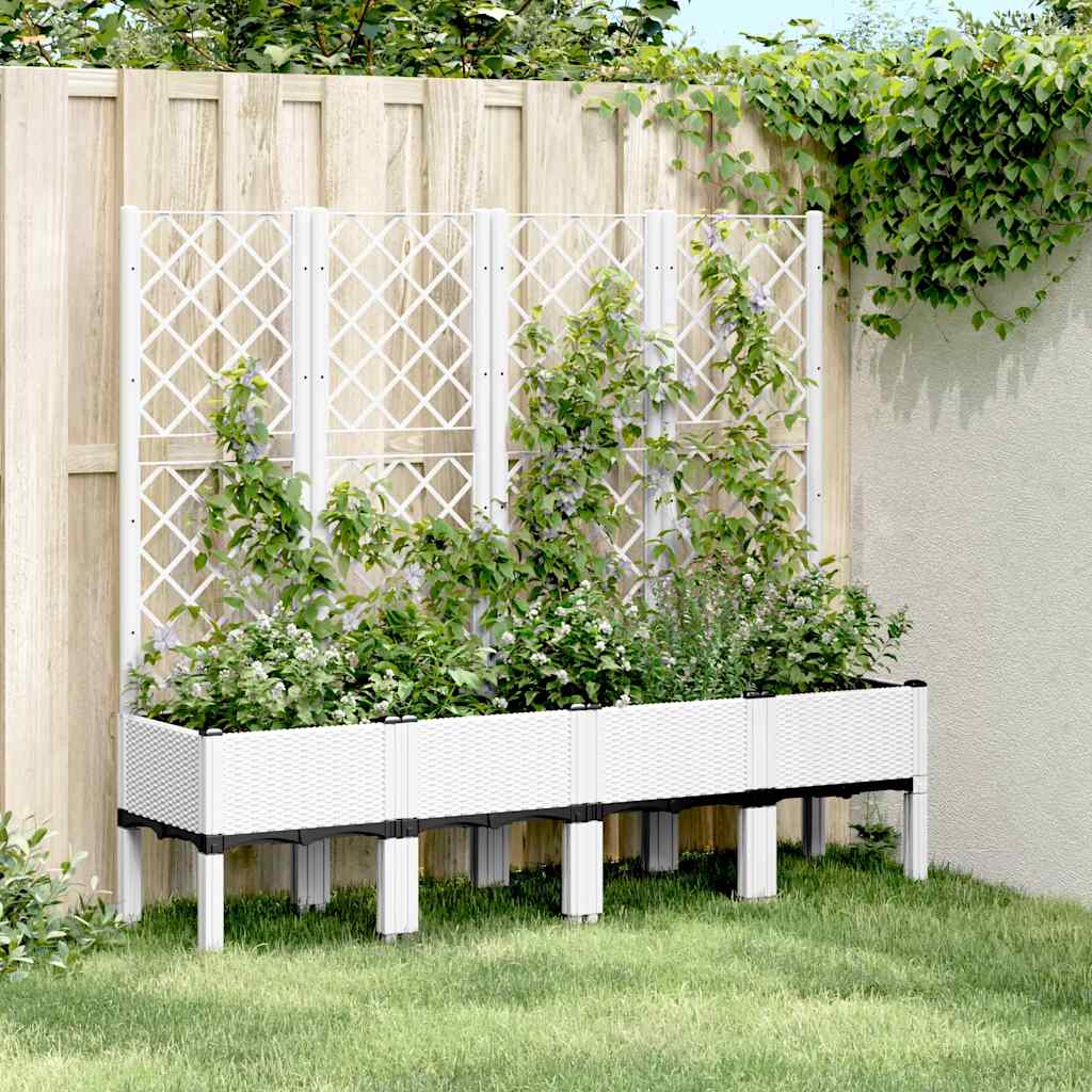 Plantenbak met latwerk 160x40x142 cm polypropeen wit – afbeelding 1