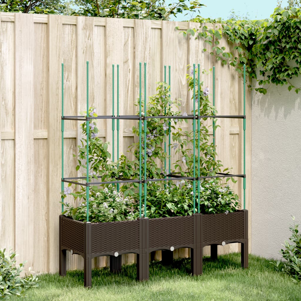 Plantenbak met latwerk 120x40x142,5 cm polypropeen bruin – afbeelding 1