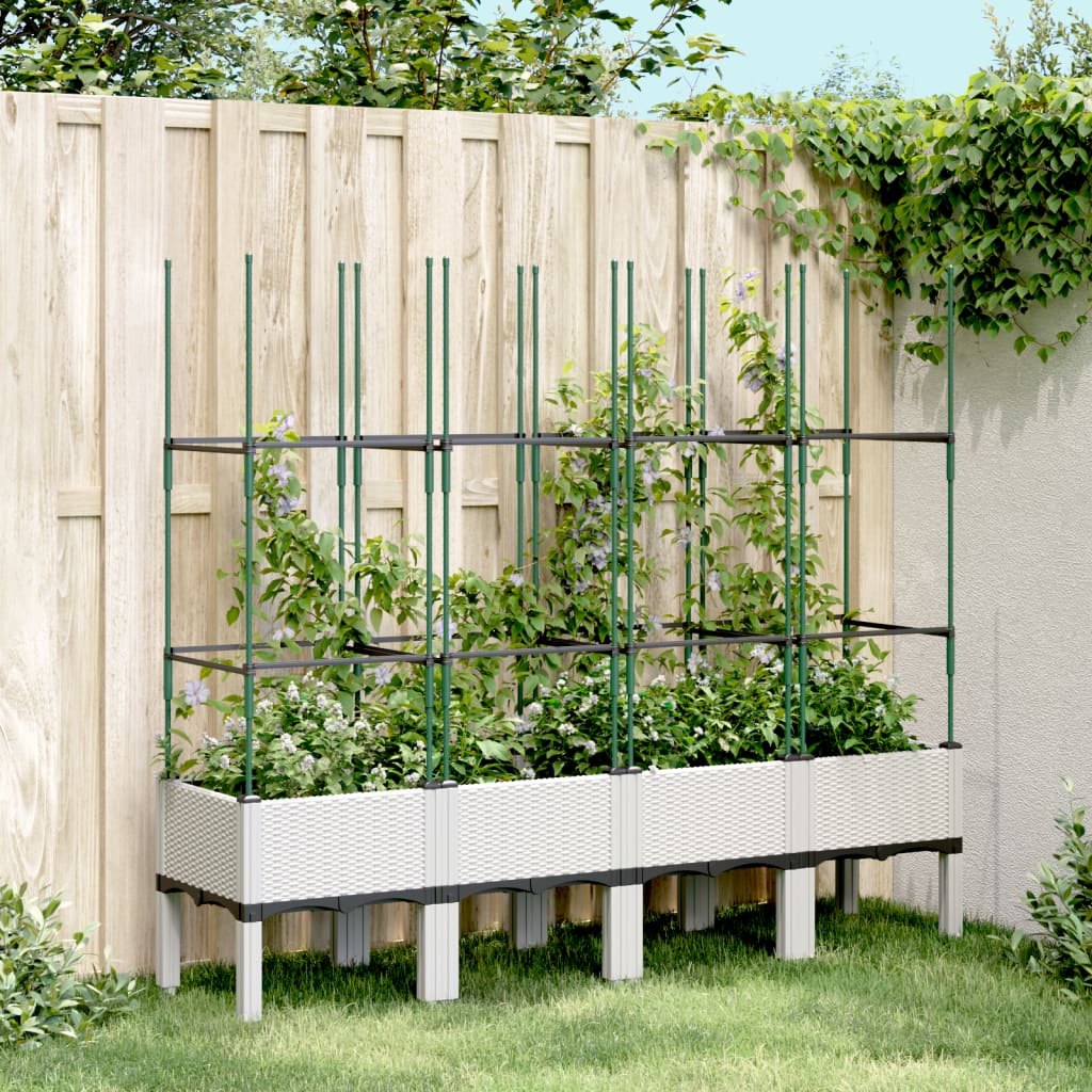Plantenbak met latwerk 160x40x142,5 cm polypropeen wit – afbeelding 1