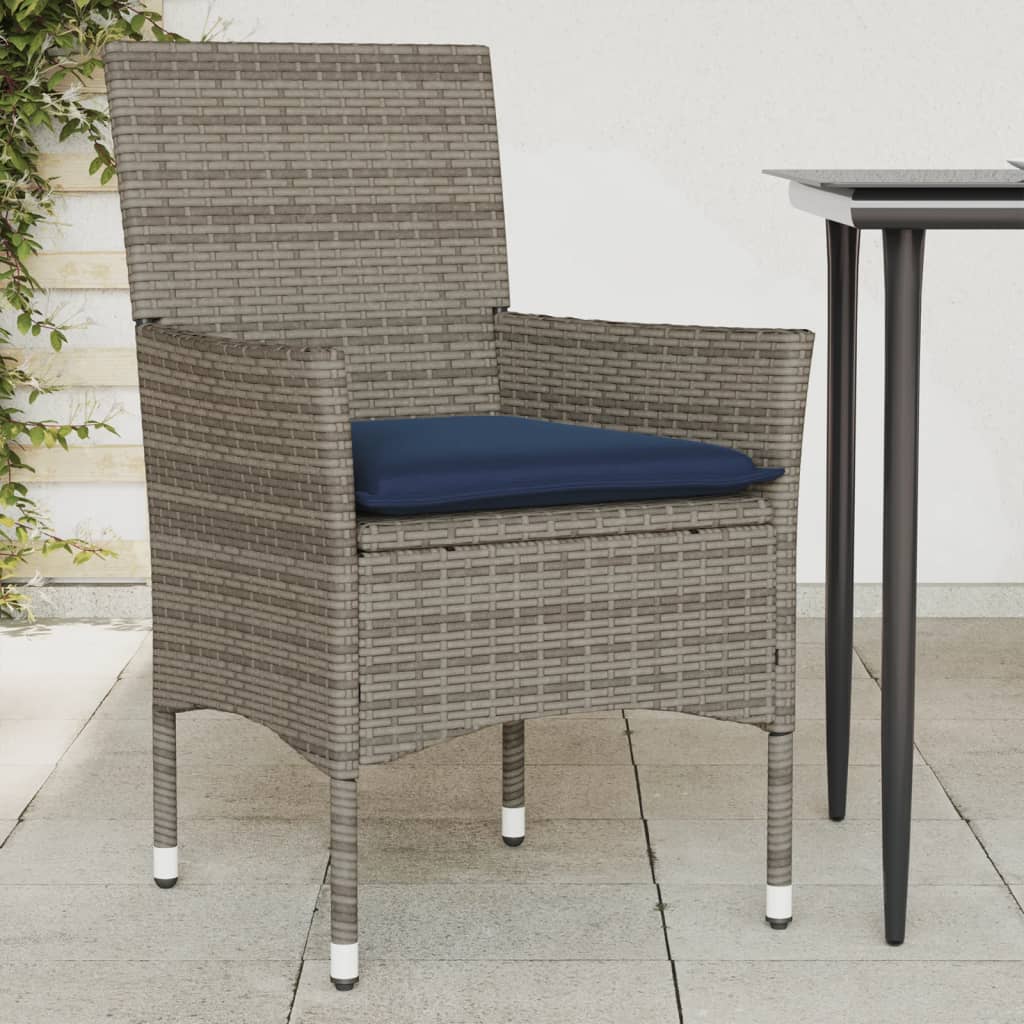 Tuinstoelen 2 st met kussens poly rattan grijs – afbeelding 1