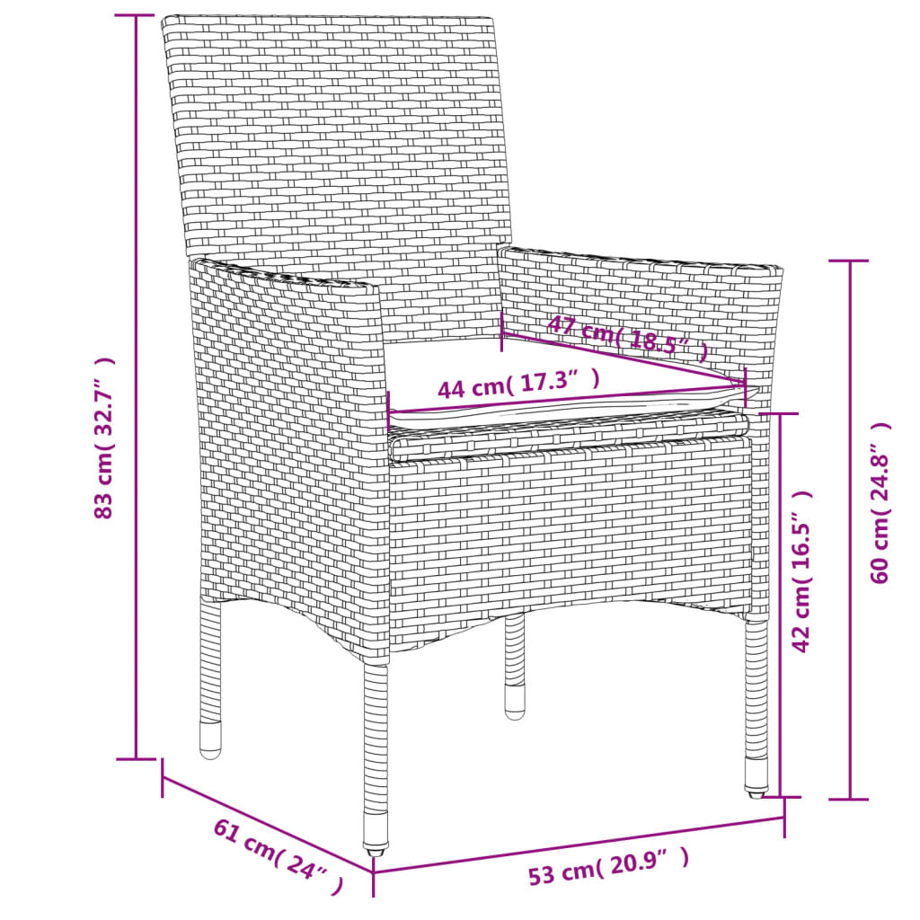 Tuinstoelen 2 st met kussens poly rattan grijs – afbeelding 10