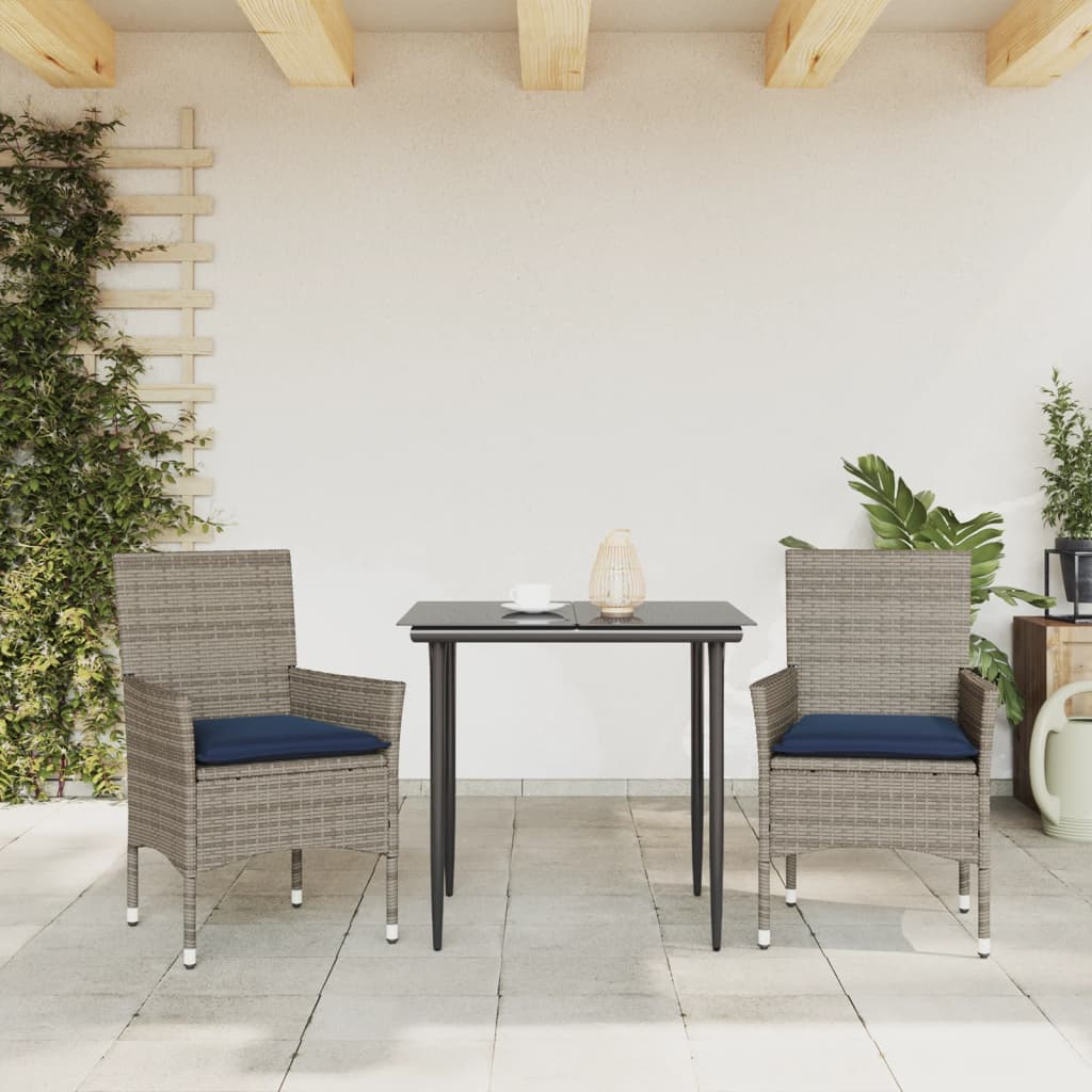 Tuinstoelen 2 st met kussens poly rattan grijs – afbeelding 3