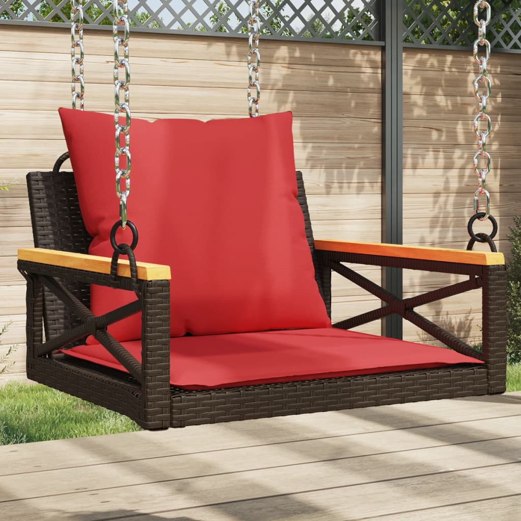 Schommelbank met kussens 63x62x40 cm poly rattan bruin