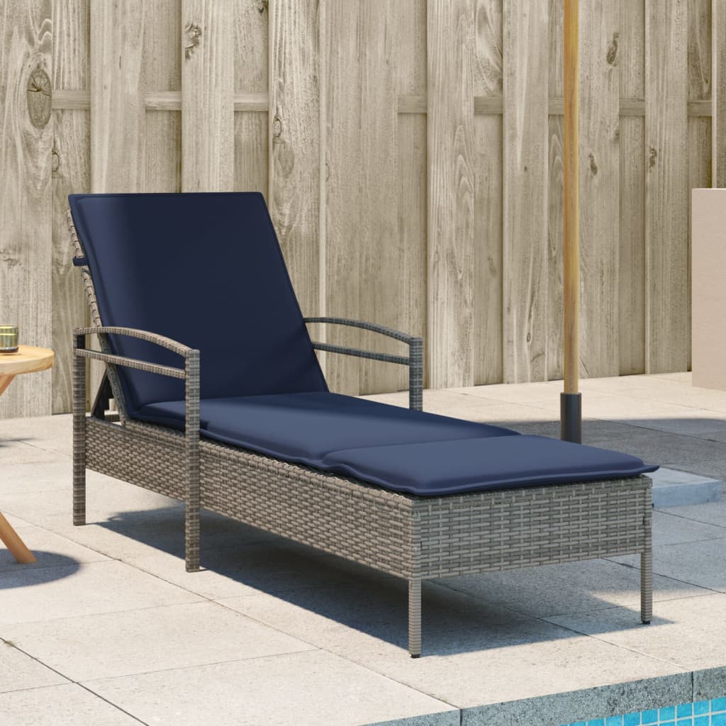 | Ligstoel | met kussen Grijs 63 x 200 x 81 cm poly rattan
