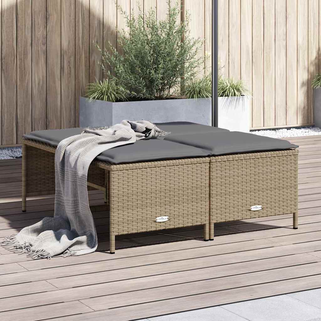 Tuinkrukken met kussens 4 st poly rattan beige