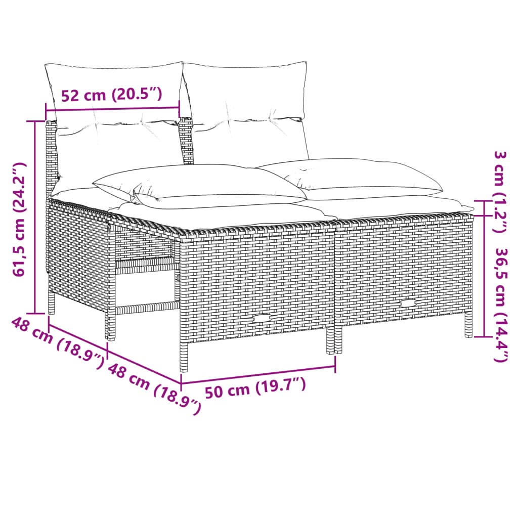 4-delige Loungeset met kussens poly rattan grijs – afbeelding 7