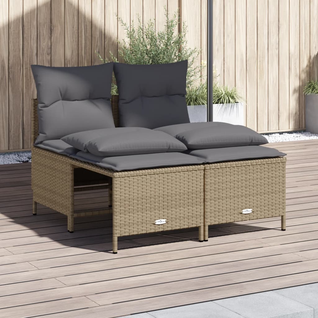 4-delige Loungeset met kussens poly rattan beige – afbeelding 1