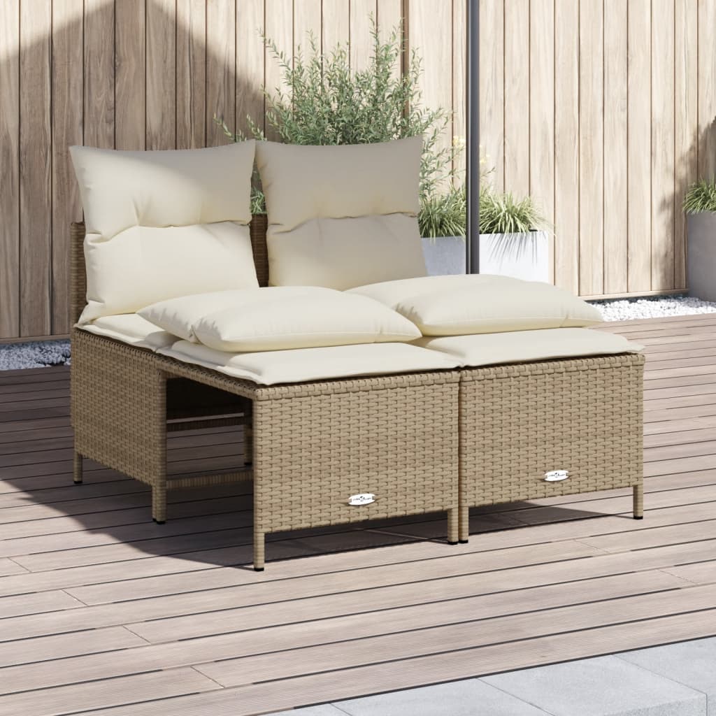 4-delige Loungeset met kussens poly rattan beige – afbeelding 1