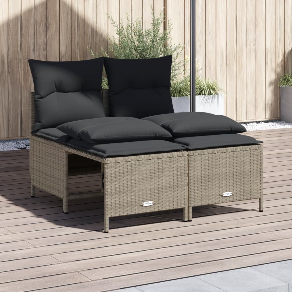 4-delige Loungeset met kussens poly rattan lichtgrijs – afbeelding 1