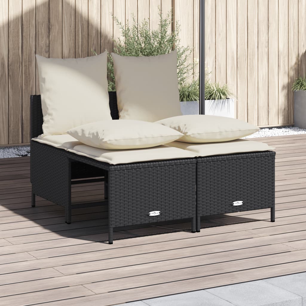 4-delige Loungeset met kussens poly rattan zwart – afbeelding 1