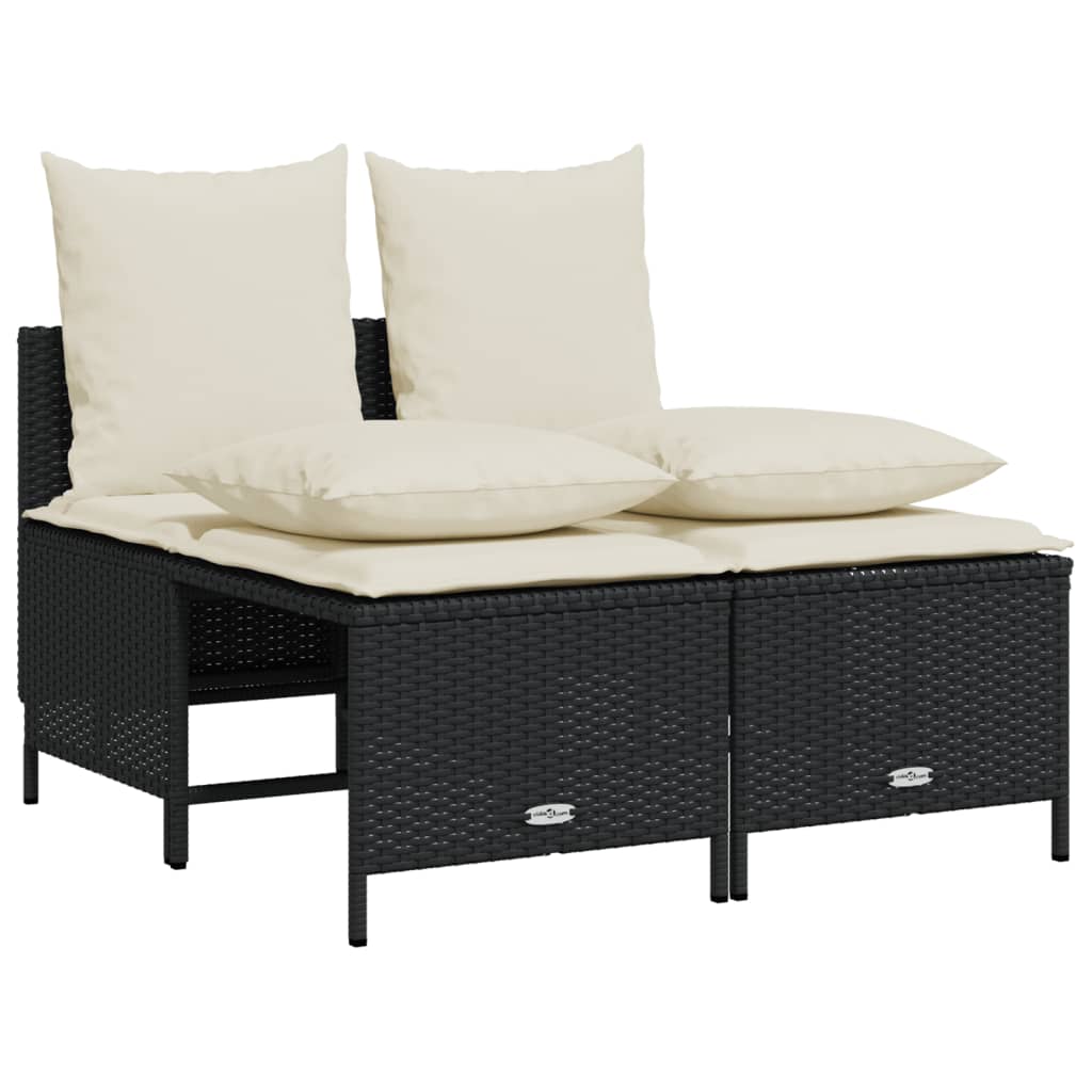 4-delige Loungeset met kussens poly rattan zwart – afbeelding 2