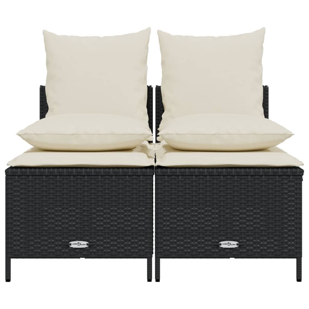 4-delige Loungeset met kussens poly rattan zwart – afbeelding 3