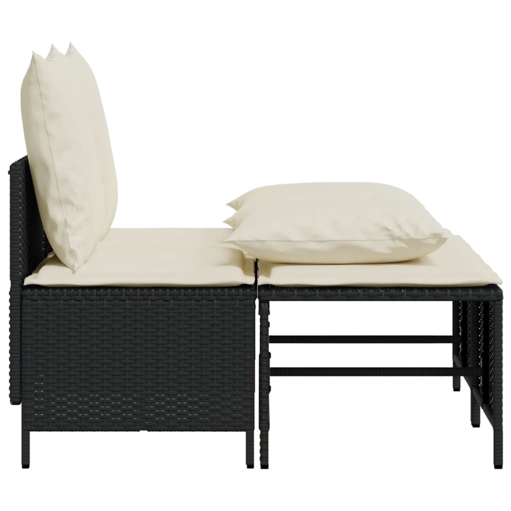 4-delige Loungeset met kussens poly rattan zwart – afbeelding 4