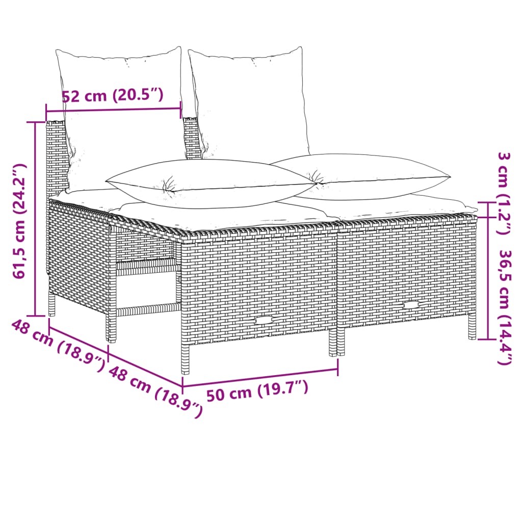 4-delige Loungeset met kussens poly rattan zwart – afbeelding 7