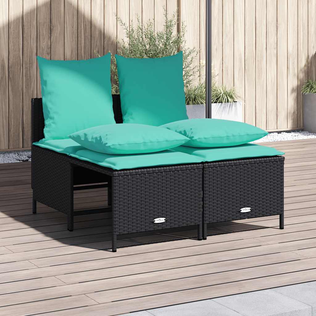 4-delige tuinbankset met kussens, zwart polyrotan – afbeelding 1