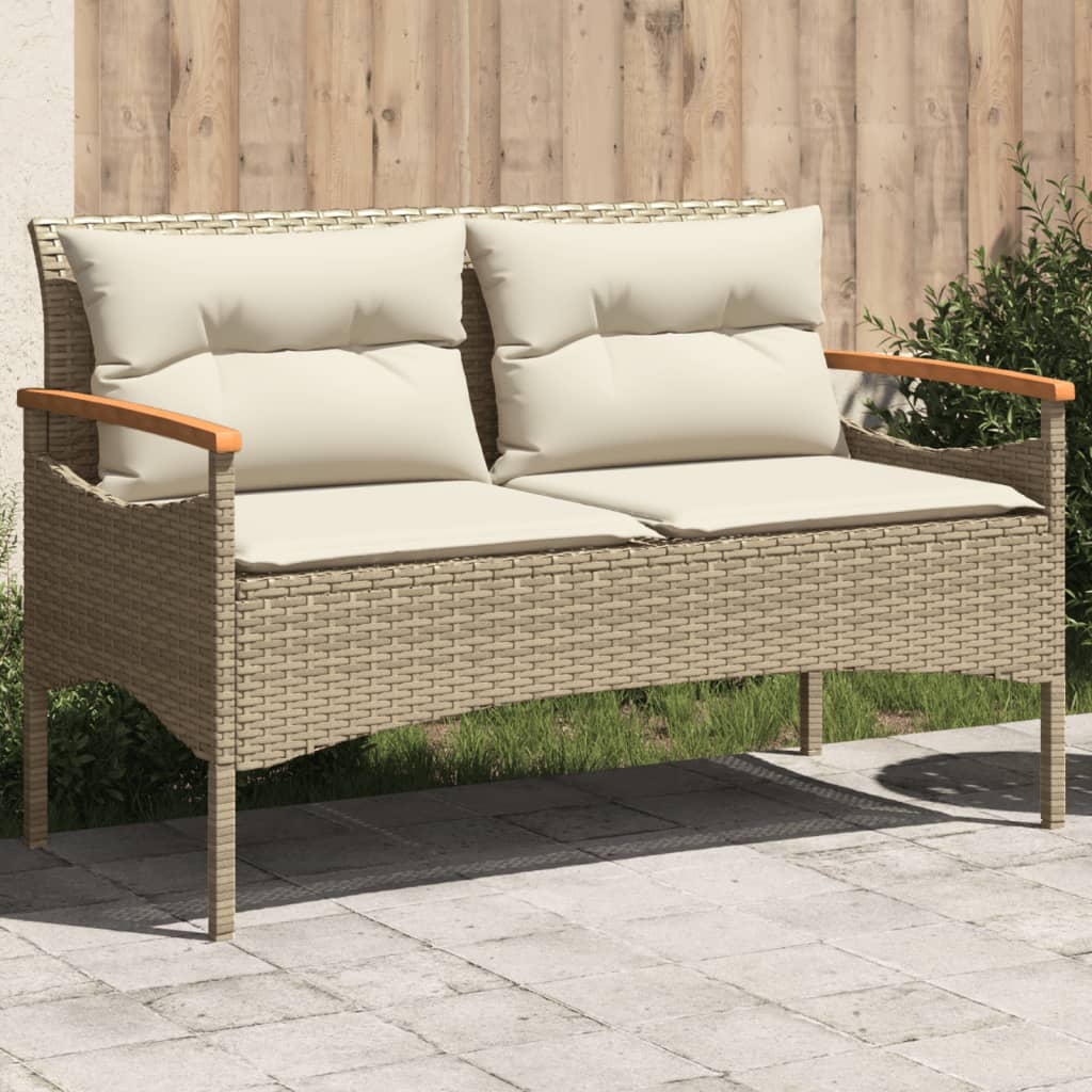 Tuinbank met kussens 116x62,5x74 cm poly rattan beige – afbeelding 1