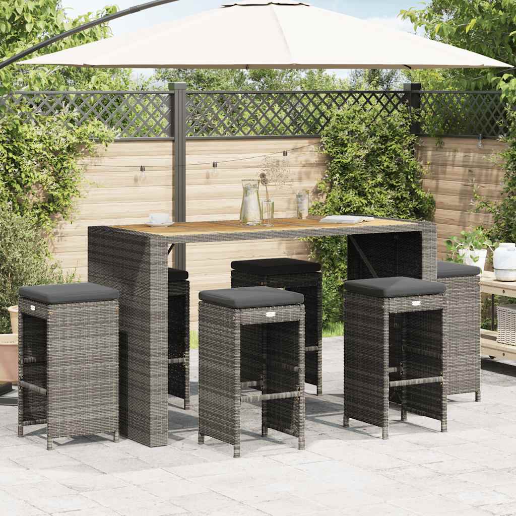 Tuinbarkrukken met kussens 6 st poly rattan grijs – afbeelding 1