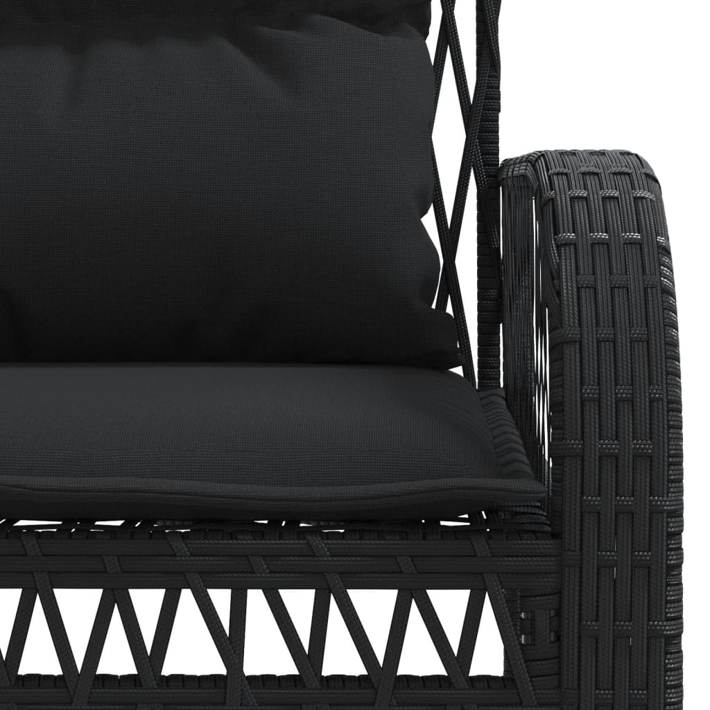 4-delige Loungeset met kussens poly rattan zwart – afbeelding 10