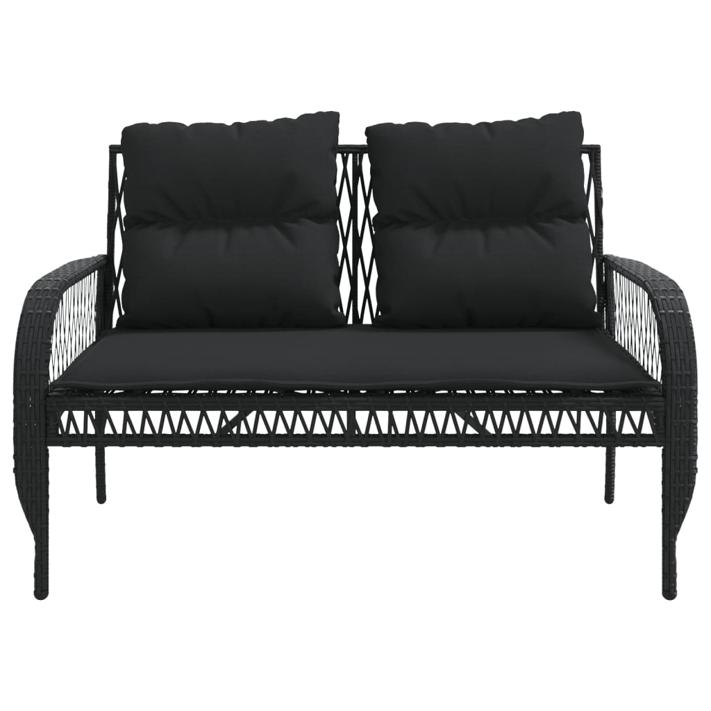 4-delige Loungeset met kussens poly rattan zwart – afbeelding 7