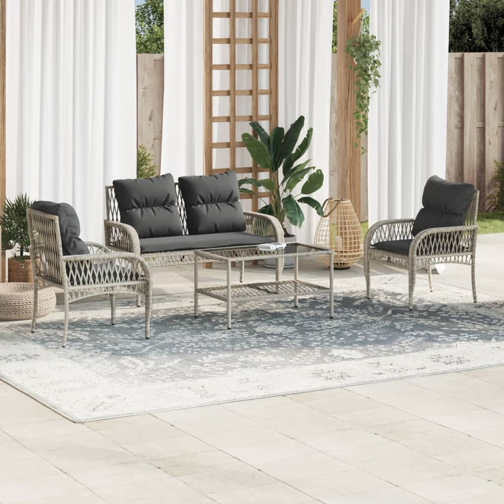 4-delige Loungeset met kussens poly rattan lichtgrijs – afbeelding 1