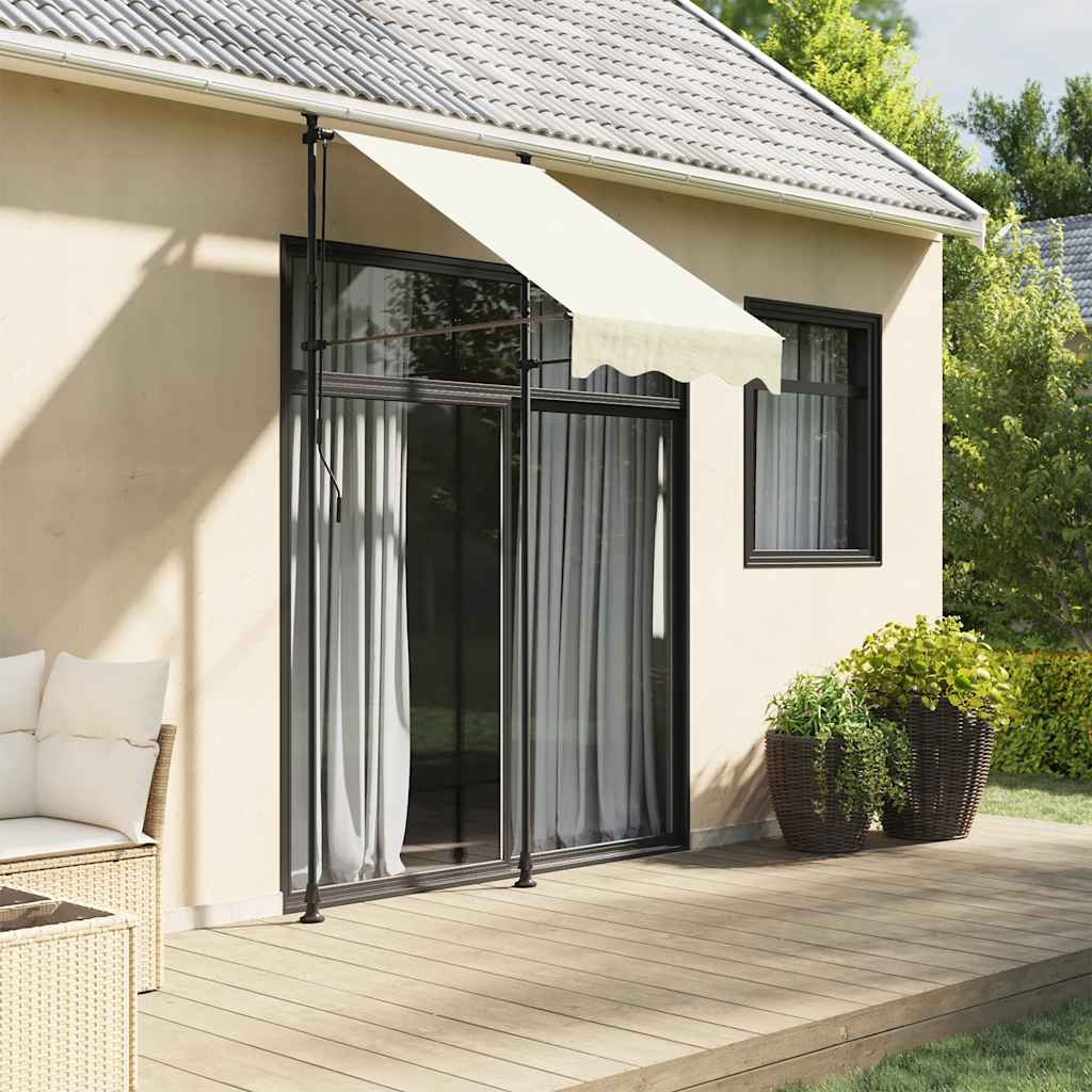 Luifel uittrekbaar 100x150 cm stof en staal crèmekleurig – afbeelding 1