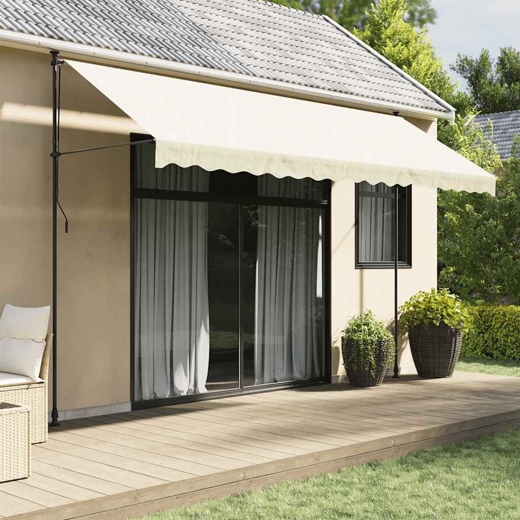 Luifel uittrekbaar 400x150 cm stof en staal crèmekleurig – afbeelding 1