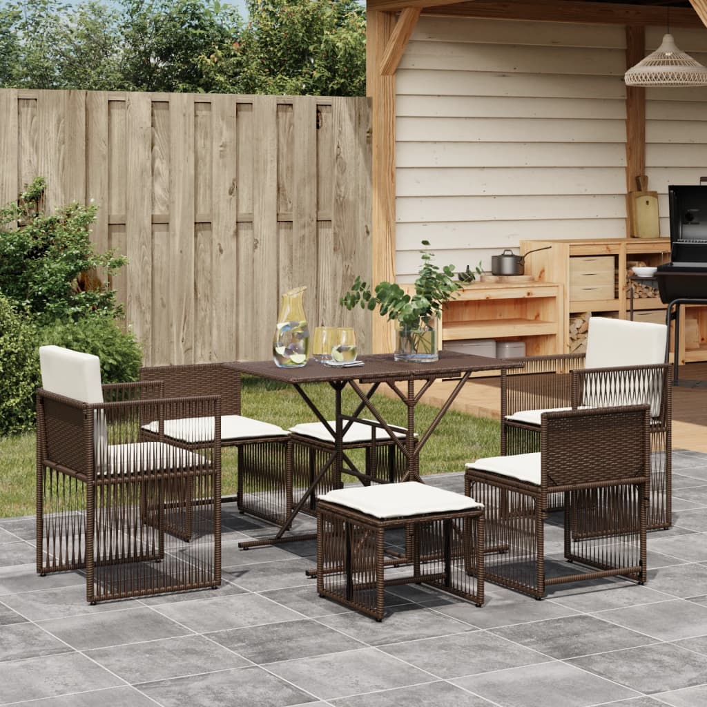 7-delige Tuinset met kussens poly rattan bruin – afbeelding 1