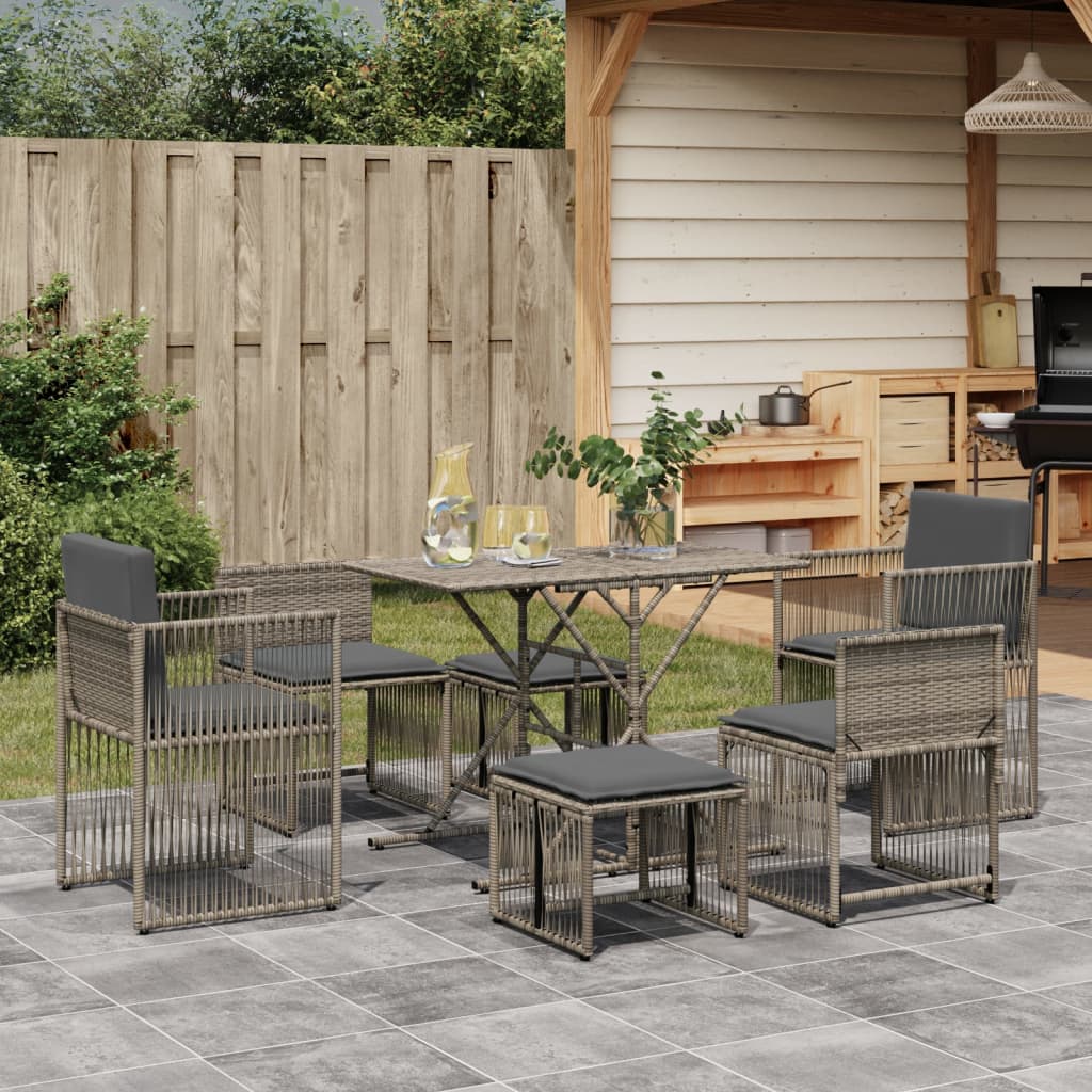 7-delige Tuinset met kussens poly rattan grijs – afbeelding 1