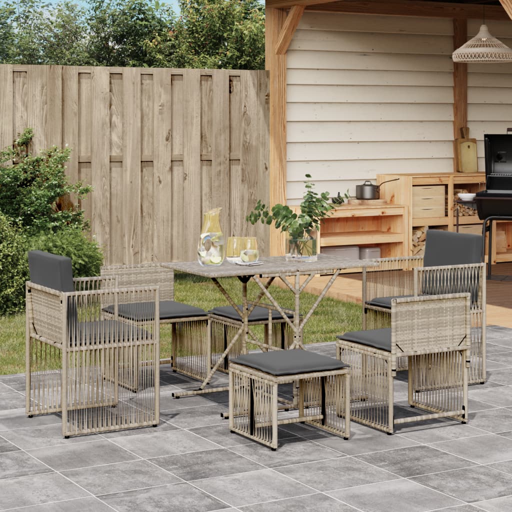 7-delige Tuinset met kussens poly rattan grijs – afbeelding 1